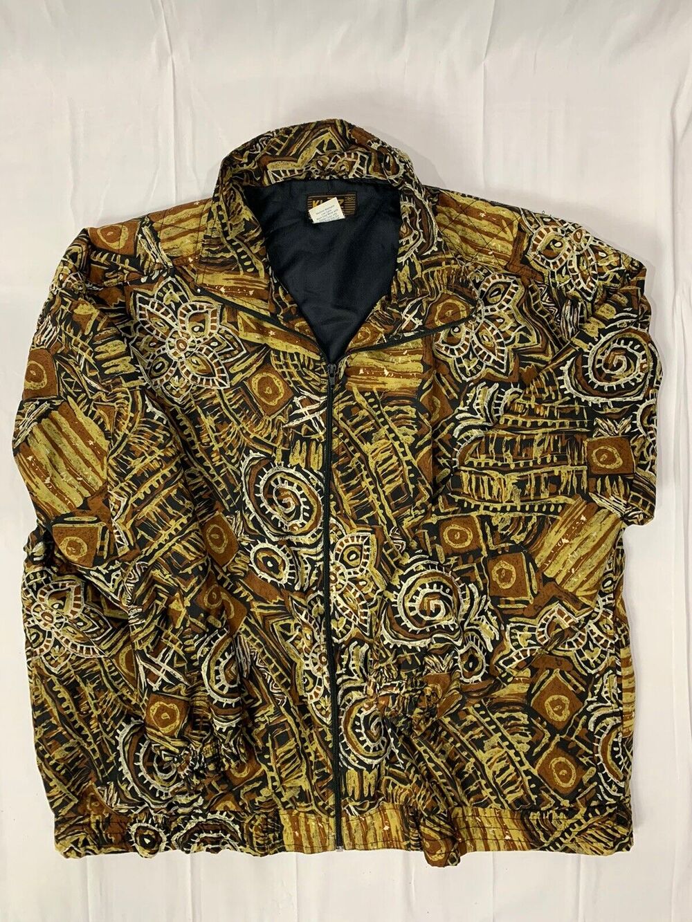Vintage Kloz Windbreaker Jacket Zip Up Black Gold Size XL